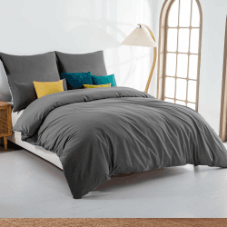 Soifox Bettwäsche 140x200 Anthrazit - bettwäsche Sets aus Mikrofaser bügelfrei & knitterfrei - 1 mal Bettbezug + 1 mal 80x80cm Kissenbezug mit Reißverschluss 140 x 200cm + 80 x 80cm Anthrazit