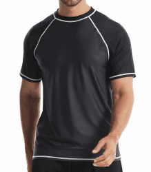 Danfiki UV Shirt Herren T-Shirts Rashguard Badeshirts Rash Vest Kurzärmeliges Wassersurf-Shirt Schnell Trocknendes Beach UPF 50+ Sonnenschutz L Schwarz Grau Patchwork