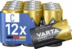 VARTA Batterien C Baby, 12 Stück, Power on Demand, Alkaline, Vorratspack, smart, flexibel, leistungsstark, ideal für Computerzubehör, Smart Home Geräte, Made in Germany C Baby 12 Stück