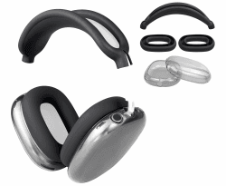 SOULWIT Silikon Ohrpolster Schutz Abdeckungen + TPU Schutzhülle Hülle Cover Case + Kopfband Stirnband Headband Abdeckung für Apple AirPods Max Kopfhörer, Zubehör für Apple AirPods Max Schwarz