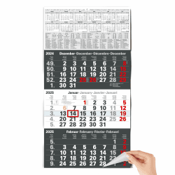 TOBJA 3 Monatskalender 2025 Wandkalender mit Schieber - "Anthrazit" Kalender 2025 Wandkalender | FSC-zertifiziert, mit Schulferien, Feiertagen & Jahresübersicht | Großformat 56x30 cm (gefalzt!)