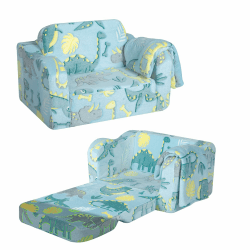 MeMoreCool Kindersofa Ausklappbar, Kindercouch, 2-in-1 Kleinkinder Schlafsofa, Kindersessel Mini Sofa fürs Kinderzimmer, Fancy Spielsofa für Mädchen und Jungen, Blau Dinosaurier