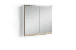 byLIVING Spiegelschrank Marino / 2-türiger Spiegel Hängeschrank weiß/Absetzung Eiche-Optik hell-braun/LED-Beleuchtung u. Steckdose/Badspiegel/Wandschrank mit Spiegeltüren/B 60, H 60, T 20 cm Spiegelschrank Weiß