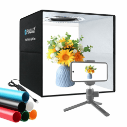 PULUZ 30cm Fotostudio lichtzelt Fotobox Photo Studio Box Fotozelt fotografiere Light Box mit 112 LED dimmbaren Lampenperlen 6 Farben Hintergründe(30cm, Schwarz) 30 cm Rot,Schwarz,Weiß