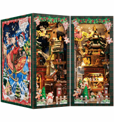 Cutefun Book Nook Kit - Puppenhaus Kitaus Holz,DIY Miniatur Puppenhaus Bücherecke Bibliothek Häuser Modellbausätze mit LED Leuchten Bücherregal Dekor,Christmas Wish Store(DC02)