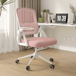 naspaluro Bürostuhl mit Hochklappbare Armlehnen, Schreibtischstuhl Ergonomisch, Drehstuhl mit Netzbespannung, Lordosenstütze, Höhenverstellbarer, Wippfunktion, Gepolstertem Sitzkissen, Rosa Rosa 61 x 61 x 106cm