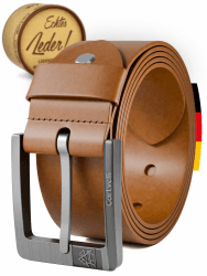 Cartvelli Premium Ledergürtel Herren Made in Germany mit Geschenkbox Echt-Leder Herrengürtel Vollleder - Jeansgürtel 40mm Anzug jeans chino pants Cuero Braun 85 (Gesamtlänge 100cm)