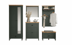 trendteam smart living - 5-teilige Garderobenkombination Garderobenmöbel - Garderobe - Stanton - Aufbaumaß (BxHxT) 261 x 198 x 39 cm - Farbe Tannengrün mit Evoke Eiche - 220991104