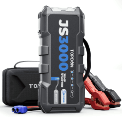 TOPDON Starthilfe Powerbank, JS3000 Starterbatterie 3000A Auto Booster Power Pack für bis zu 9L Benzin&7L Dieselmotoren, Kfz Jump Starter mit Starthilfekabel/Eva Tasche/Eingebaute LED, 24000mAh