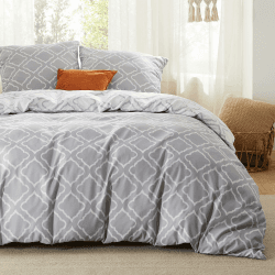 BEDSURE Bettwäsche 155x220 3teilig Bettbezug - Bettwäsche-Sets 155 x 220 cm mit 2 Kissenbezüge 80x80 cm, ÖKO-TEX Bettwäsche Set Muster Grau Gitter für Einzelbett mit Reißverschluss Gitter grau 155 x 220 cm