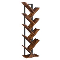 HOOBRO Bücherregal, Standregal mit 9 Ebenen, Holz DVD Regal, in Baumform, Metallgestell, für Wohnzimmer, Arbeitszimmer, Kinderzimmer, Vintagebraun EBF08SJ01G1 Dunkelbraun + Schwarz ‎34 x 20 x 116 cm