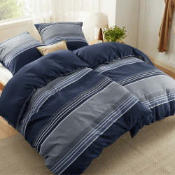BEDSURE Bettwäsche 135x200 4teilig Bettbezug - Bettwäsche-Sets 135 x 200 cm 2er Set mit 2 Kissenbezüge 80x80cm, ÖKO-TEX Weich und Bügelfrei Blau gestreift Muster mit Reißverschluss Gestreift Blau 135 x 200 cm 4 teilig