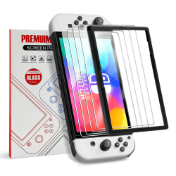 LUSEE 4 Stück Schutzfolie kompatibel mit Nintendo Switch OLED Modell 7 Zoll 2021 Modell, Vollständige Abdeckung Displayschutzfolie HD Schutzfolie Anti- Kratzer Anti-Fingerabdruck Panzerfolie