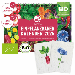 Plantura Einpflanzbarer Kalender 2025, A5-Format, Bio-Saatgut-Kalender mit 12 Samenkarten zum Einpflanzen