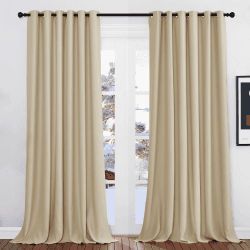 PONY DANCE Schlafzimmer Gardinen für Große Fenster Gardienen 2-Set H 245 x B 200 cm Verdunklungsvorhänge Wohnzimmer Übergardinen mit Ösen, Biscotti Beige H245 x B200 cm (2er Pack) Biscotti Beige