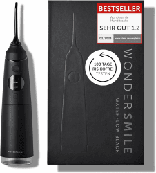 Wondersmile Munddusche PRO - Testsieger 2024-100 Tage risikofrei testen - SmoothFlow-Technologie für optimale Zahn- & Zahnfleischpflege - mit 5 Modi - PowerAkku mit bis zu 30 Tagen Laufzeit Ultimate Black