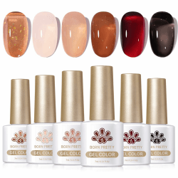 Born Pretty U V Nagellack Transparentes Milch-Gelee Nude Braun Burgund Schwarz - Shellac Gel Nagellack Kristall Transparent U V Lack Maniküre und Nagelkunst DIY zu Hause 6PCS Milch-Gelee Nude Braun Schwarz