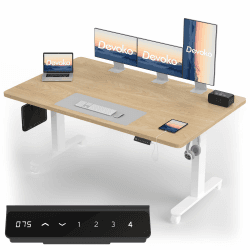Devoko Höhenverstellbarer Schreibtisch mit USB-A Ladeanschluss, Einteilige Tischplatte, Mobiler Elektrisch Computertisch mit Kabel Management, 160x80cm, Eiche - Perfekte Ergonomie für Dein Büro Eiche+weiß 157x77cm