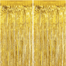 Silvester Lametta Vorhang Gold – 2 Lametta Gold, Folie Fransen Vorhang Schimmer, Metallic Tinsel Vorhänge Hintergrund Fringe Glitzervorhänge Fransenvorhang Metallfolie fur Party Deko Geburtstag –2stk–