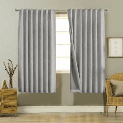 Joydeco 100% Blickdichte Vorhänge mit Schlaufen Verdeckten Leinenoptik 2 Stück, Verdunkelungsvorhang Stangendurchzug Gardinen Thermovorhang Leinen Hitzeschutz für Wohnzimmer Hell Grau H175 x B140 cm (2er Pack)