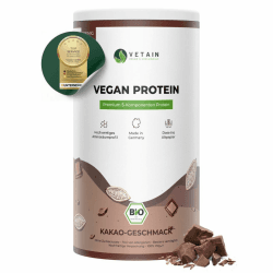 Vetain Vegan Protein Schokolade - Bio Veganes Proteinpulver - Bestens verträglich, natürlich lecker - Eiweiß ohne Süßungsmittel, Allergene - 600g