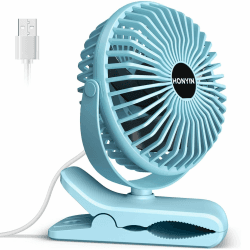 HONYIN Mini Ventilator mit Clip, 720 Grad Drehung Kleiner USB Ventilator, Starke + Stabile Klammer, 3 Geschwindigkeitsstufen, Ideal als Tischventilator im Büro und Schlafzimme Blau