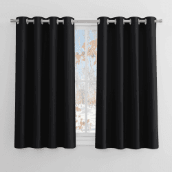 PONY DANCE Thermovorhang gegen Kälte Blickdichte Gardienen 2-Set H 145 x B 140 cm Verdunklungsvorhänge für Schlafzimmer Ösenvorhang Schwarze Vorhänge Blickdicht Kurz H145 x B140 cm (2er Pack) Schwarz