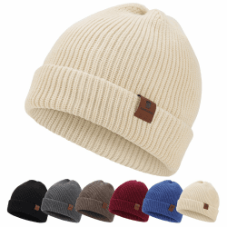 BARFULKER Winter Beanie Mütze Herren Damen Warm Gefüttert Wintermützen Dehnbare Strickmütze Laufmützen Weiche Wollmütze Unisex Einheitsgröße Weiß