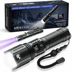 JAY-PARK Taschenlampe LED Aufladbar 500000 Lumen Extrem Hell, Taktische Taschenlampen mit Zoombar, 5 Lichtmodi mit Holster für Camping Notfälle (5000 mAh Akku) 30 Watt