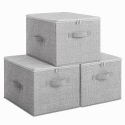 SONGMICS Aufbewahrungsbox mit Deckel, 3er Set, faltbare Stoffbox mit Griffen, Aufbewahrung für Kleidung, 40 x 30 x 25 cm, Vliesstoff, taubengrau RZB003W01 3er Set Taubengrau