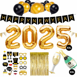 Silvester Deko Set XXL 2025 | Neujahr Party Silvesterdeko | Girlanden, XXL Mega Ballons, Fotorequisiten, Dekoration | Happy new year