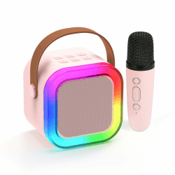 Fede Karaoke Maschine für Kinder Erwachsene,Mini Karaoke Maschine mit Kabellosem Mikrofon,Tragbarer Bluetooth-Lautsprecher mit Stimmeffekten & LED-Lichtern,Geschenke Spielzeug für Mädchen und Jungen Rosa 1 Mic