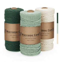PUWOWYE 3 Stück Makramee Garn 3mm, Makramee Garn Set Grün, Makramee Baumwollgarn 3mm, Baumwollkordel Natur 3mm, Baumwoll Bastelschnur für Basteln Stricken Boho Deko DIY Handwerk, 3x100M 300m Grün