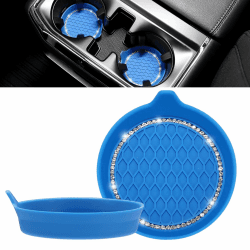 JOYTUTUS Auto Getränkehalter Untersetzer, Universal Auto Getränkehalter Einsatz, Anti-Rutsch Auto Untersetzer für Kaffeebecher, Autozubehör für Frauen, 2 Stück Glitz&Rahmen Blau