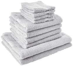 Brentfords 100 Prozent ägyptische Baumwolle 10-teiliges Badezimmer Handtuch Bale Face Bath Hand Geschenk Set, Silber grau, 10-TLG., BTBLPLDSI10, Silbergrau, 25 x 1 x 16 cm