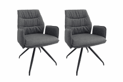 byLIVING Esszimmerstuhl PEG / 2er Set/Webstoff grau mit Ziernaht/Gestell Metall schwarz pulverbeschichtet / 2 Stück Küchenstuhl/Polsterstuhl/Wohnzimmerstuhl/B 65, H 88, T 63 cm