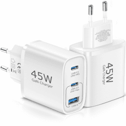 USB C Ladegerät 45W GAN 2er-Pack Netzteil für Samsung/iPhone/iPad,3-Port-Typ-C-USB Mehrfach PPS Schnellladegerät für iPhone 16 15 14 Pro Max 13 12, Samsung Galaxy S24/S23/S22/S21 Pixel Handys(WeißZ)