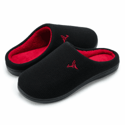 welltree Herren Hausschuhe Haus Weichem Plüsch Memory Foam Winter Indoor Schlafzimmer Warme Baumwolle Schuhe Anti-Slip 42/43 EU Nero Rosso1