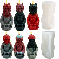 DIY Totenkopf Epoxidharz Formen,3D Epoxidharz Silikonform,Halloween Schädel Silikonform,DIY Handwerk, handgefertigte Aromatherapie, Kerzenputz, Ornamente kerzen selber machen set mit formen 2 Dämonen.