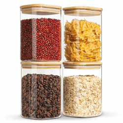 ComSaf 1,1L Vorratsdosen Glas 4er Set, Aufbewahrung Luftdicht Vorratsgläser mit Deckl Eckig 10cm,Grosse zur Küche Glasbehälter Gewürzgläser für Spaghetti, Pasta, Nudeln, Mehl, Kaffeebohnen 4 1100ml*4
