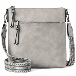 Roulens Mittel Damen Umhängetaschen, Leicht Damen Schultertasche aus Veganes Leder, Crossbody Bags für Frauen mit Verstellbar Abnehmbar Breiter Gurt A-creme Grau