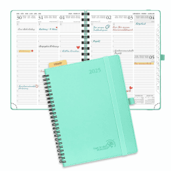 POPRUN Kalender 2025 Wochenplaner Ringbuch mit Softcover, ca. A5 (22 x 16,5 cm), 12-Monate-Terminplaner (Jan.2025-Dez.2025) 1 Woche 2 Seite mit 100 GSM FSC®-Zertifiziertem Papier - Mintgrün Mintgrün 22 x 16,5 cm