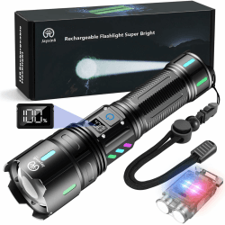 Jayxinli Taschenlampe LED Aufladbar 500000 Lumen, Extrem Hell, Starke, 5 Lichtmodi, Zoombar Mehrfarbig