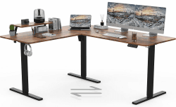 TRIUMPHKEY 160 x 140cm Eckschreibtisch Höhenverstellbar Schreibtisch L Form Höhenverstellbarer Schreibtisch L-förmiger Schreibtisch Höhenverstellbar Einzelmotor Regal Memory-Steuerung 3 Braun