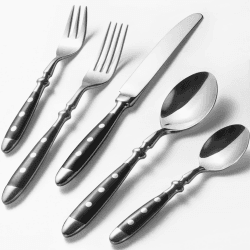 Alata Besteckset für 6 Personen - Rustikales Tafelbesteck Set aus Edelstahl mit schwarzen Griffen - Geschmiedet und schwer - Serie Berlin Schwarz 30-teilig
