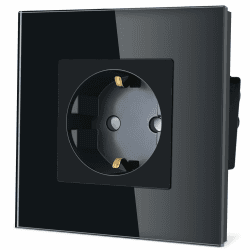 TAWOIA Schuko Steckdose,EU-Standard 1 Fach Steckdose Glas Unterputz Steckdose,Steckdosen mit Kristall Glas Platte Wandsteckdosen Schwarz 86 * 86mm Schwarz 1 Fach