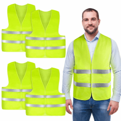 AYBUY Warnwesten Auto, 4 Stück Grün Sicherheitsweste, Reflektierende Warnwesten, für Erwachsene und Kinder 360° Reflektierend mit Reflektorstreifen, für Nacht, Bauarbeiter, Autofahrern Fahrern