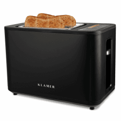 KLAMER Toaster, Toaster mit Brötchenaufsatz, hochwertiger 2 Scheiben-Toaster, 6 Bräunungsgrade, Touch Display, mit Krümelschublade, Matt Schwarz