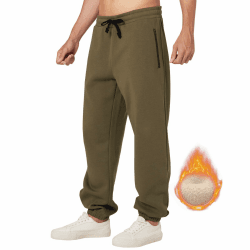 ineepor Jogginghose Herren Baumwolle Thermo Dicke Breite Jogginghosen Baggy Warme Fleece Gefütterte Weit Gym Sporthosen Winter Track Pants mit reißverschluss Taschen M Olivengrün
