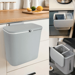 MIVIDE Mülleimer mit Deckel, 12L Mülleimer Küche Hängend, Nasse und Trockene Trennung, Küchenabfalleimer Hängend für Küchen, Tür, Schlafzimmer, Wohnzimmer (Grau)